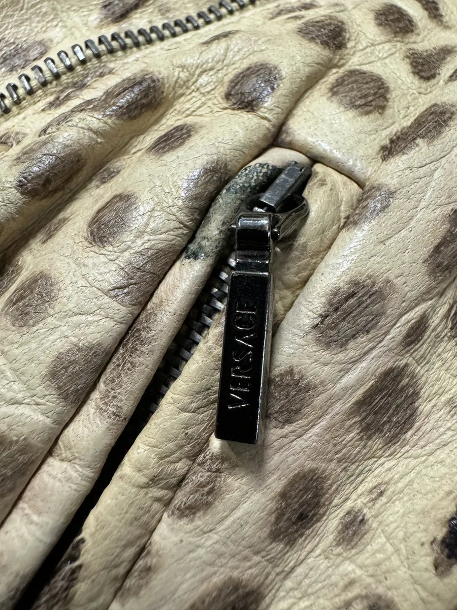 2000s Versace Beige Crocodile Effect Leather Perfecto Jacket (Default Title) 6