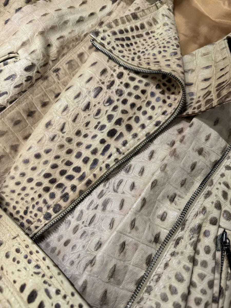 2000s Versace Beige Crocodile Effect Leather Perfecto Jacket (Default Title) 7