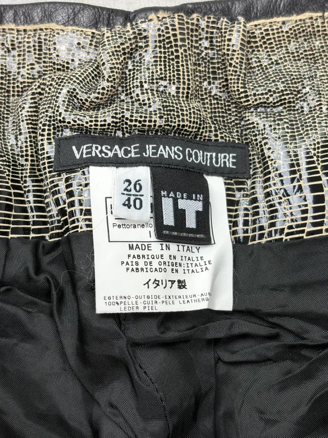 2000s Versace Grey Embossed Snakeskin Laced Leather Pants yFncoYx 9