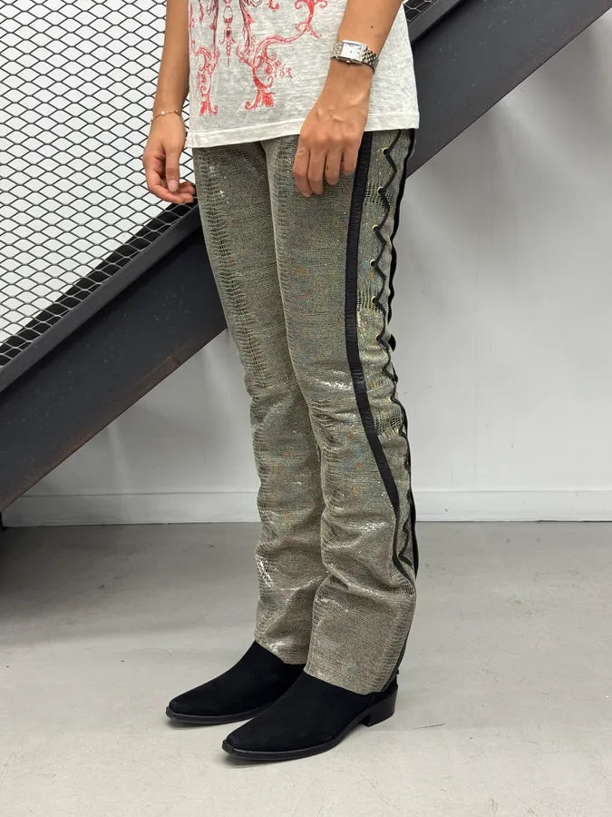 2000s Versace Grey Embossed Snakeskin Laced Leather Pants yFncoYx 3