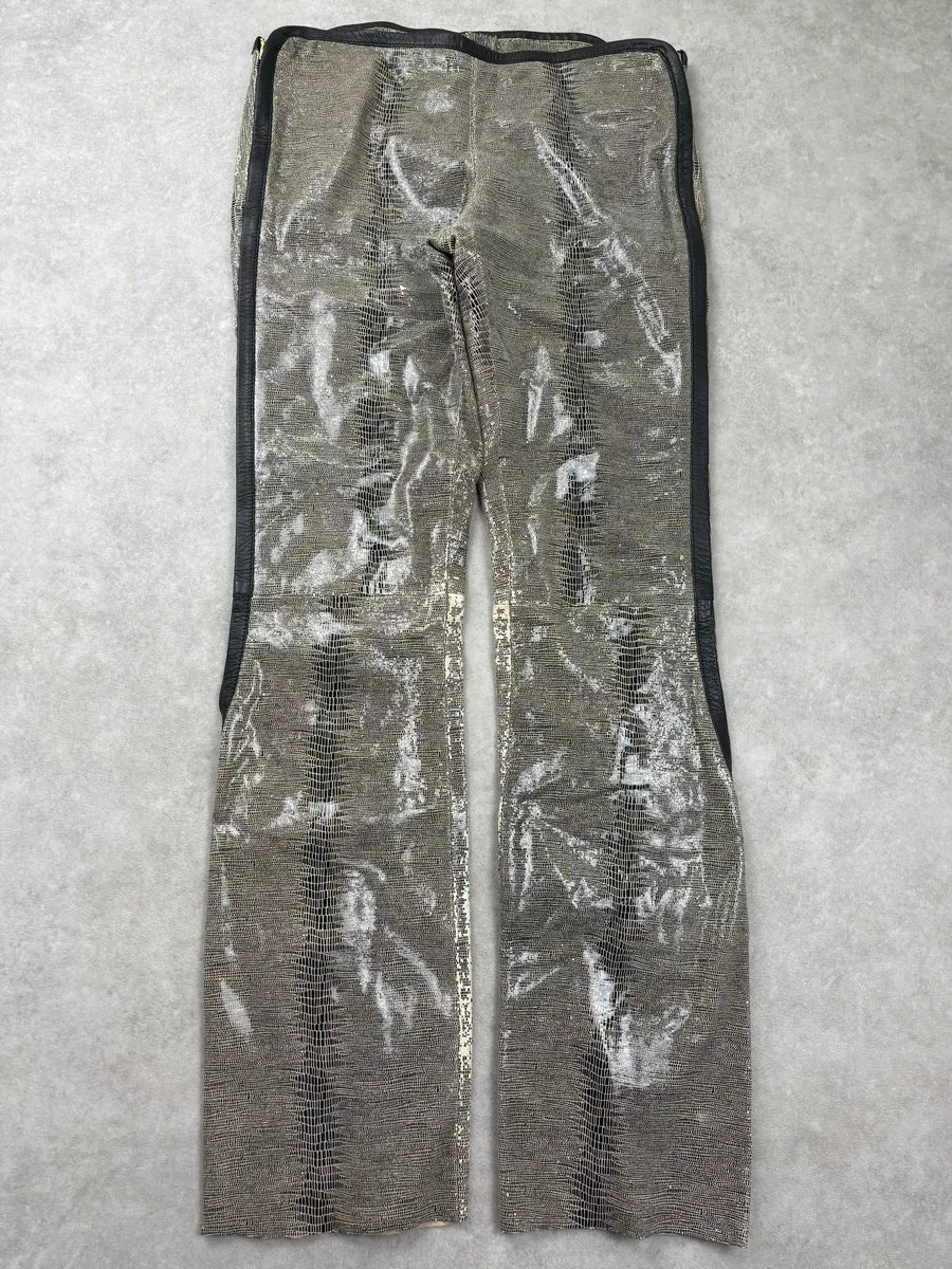 2000s Versace Grey Embossed Snakeskin Laced Leather Pants yFncoYx 1