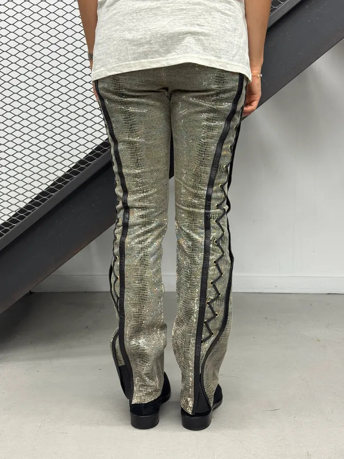 2000s Versace Grey Embossed Snakeskin Laced Leather Pants yFncoYx 4
