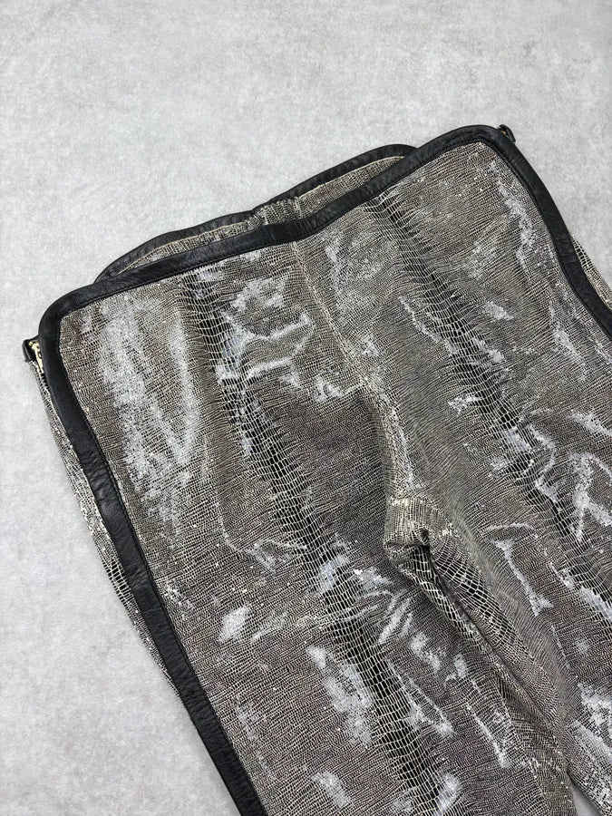 2000s Versace Grey Embossed Snakeskin Laced Leather Pants yFncoYx 6