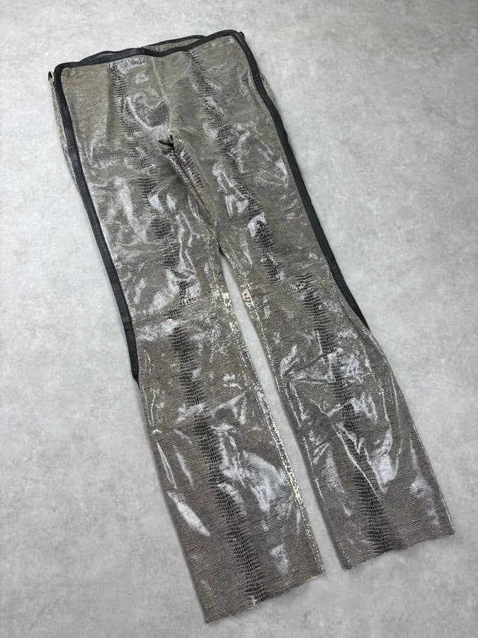 2000s Versace Grey Embossed Snakeskin Laced Leather Pants yFncoYx 5