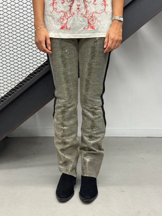 2000s Versace Grey Embossed Snakeskin Laced Leather Pants yFncoYx 2