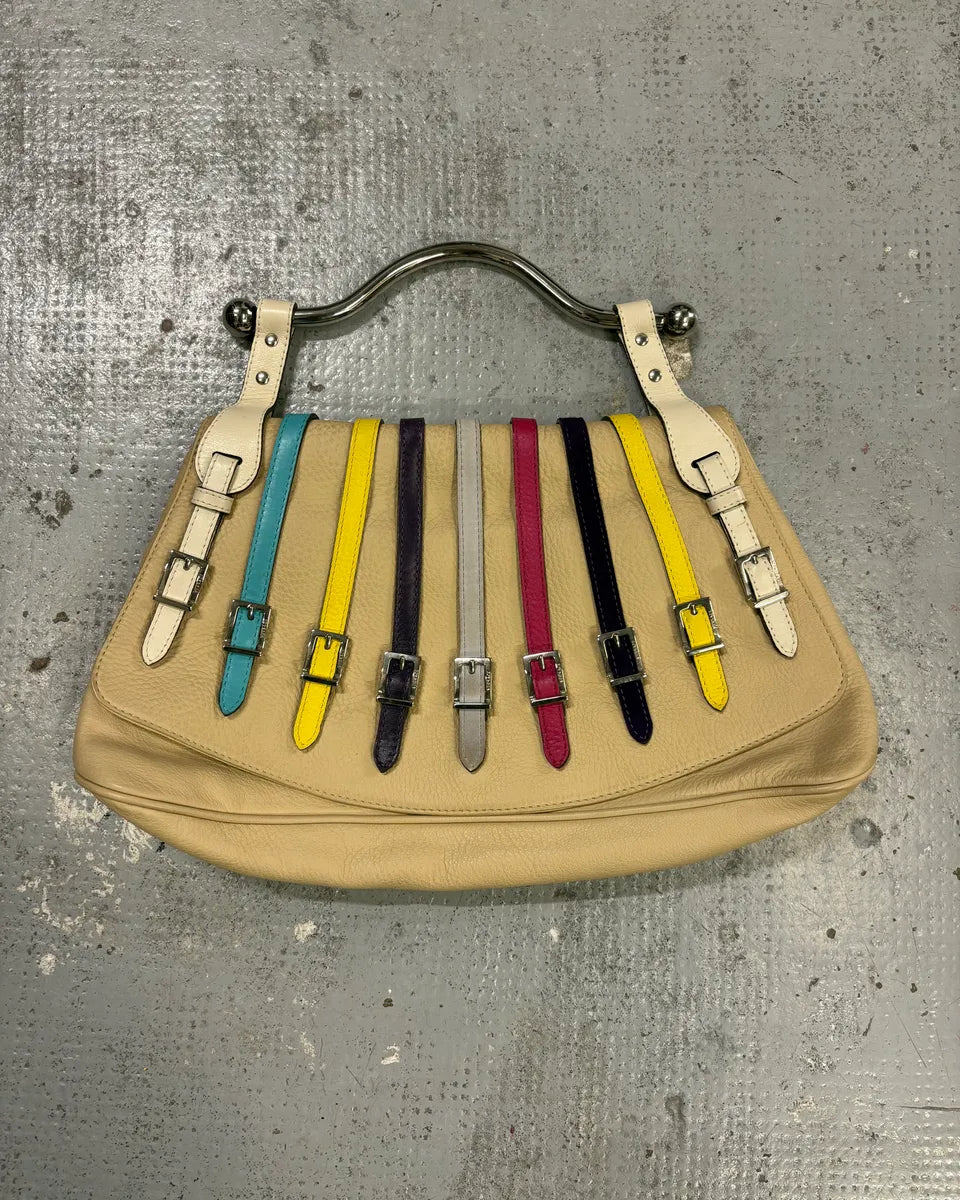 2000s Versace Beige Leather Multicolore Multi-Strap Handle Bag iRTeiYN 0