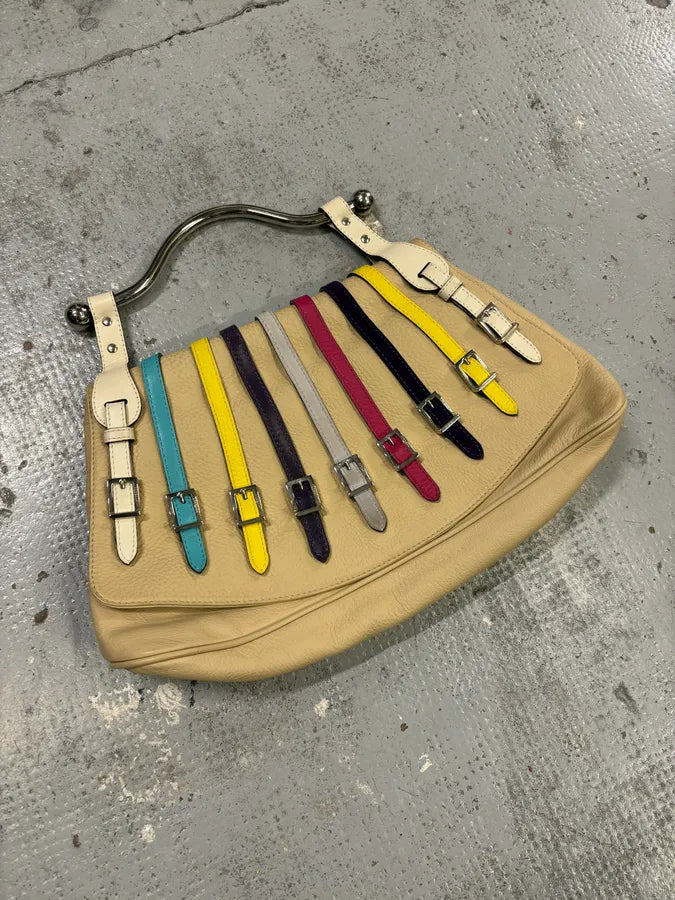 2000s Versace Beige Leather Multicolore Multi-Strap Handle Bag iRTeiYN 3