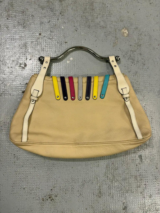 2000s Versace Beige Leather Multicolore Multi-Strap Handle Bag iRTeiYN 4