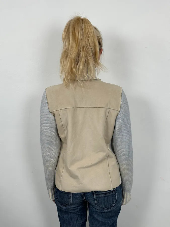 2000s Versace Blue & Beige Patch Zip-Up Sweater WoZDgBc 2