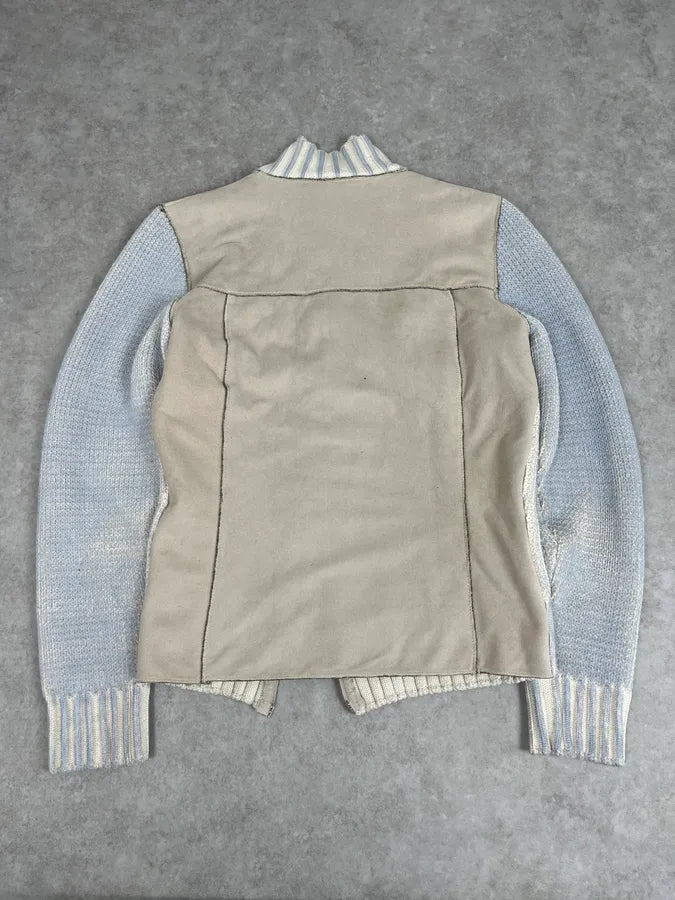 2000s Versace Blue & Beige Patch Zip-Up Sweater WoZDgBc 5