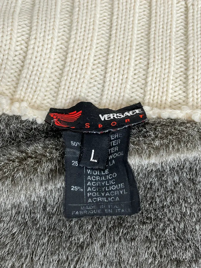 2000s Versace Blue & Beige Patch Zip-Up Sweater WoZDgBc 9