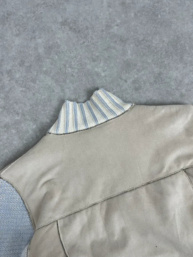 2000s Versace Blue & Beige Patch Zip-Up Sweater WoZDgBc 6