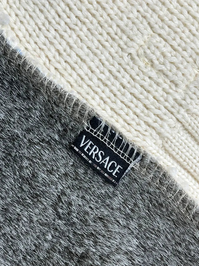 2000s Versace Blue & Beige Patch Zip-Up Sweater WoZDgBc 8