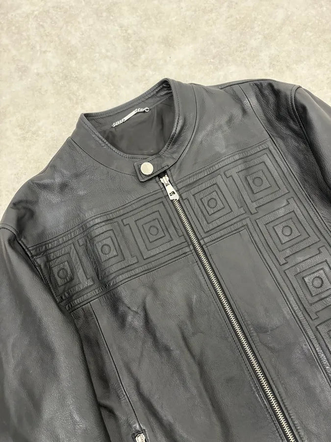 AW2017 Versace Biker Black Leather Jacket EZSDRaC 4