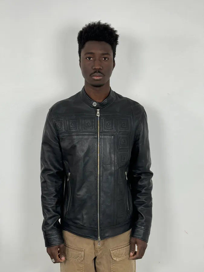 AW2017 Versace Biker Black Leather Jacket EZSDRaC 1