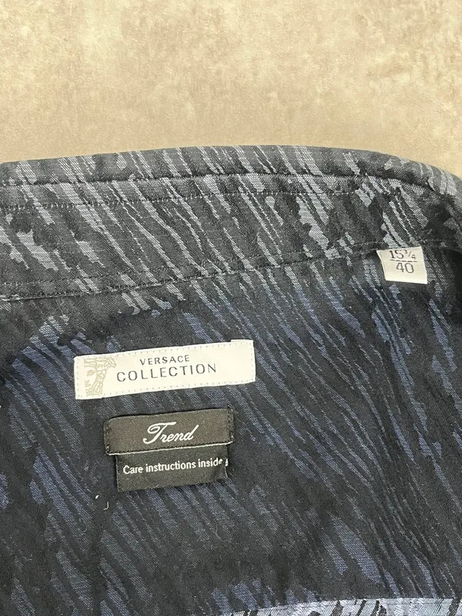 2000s Versace Black & Navy Waves Abstract Shirt HbKzNpT 9