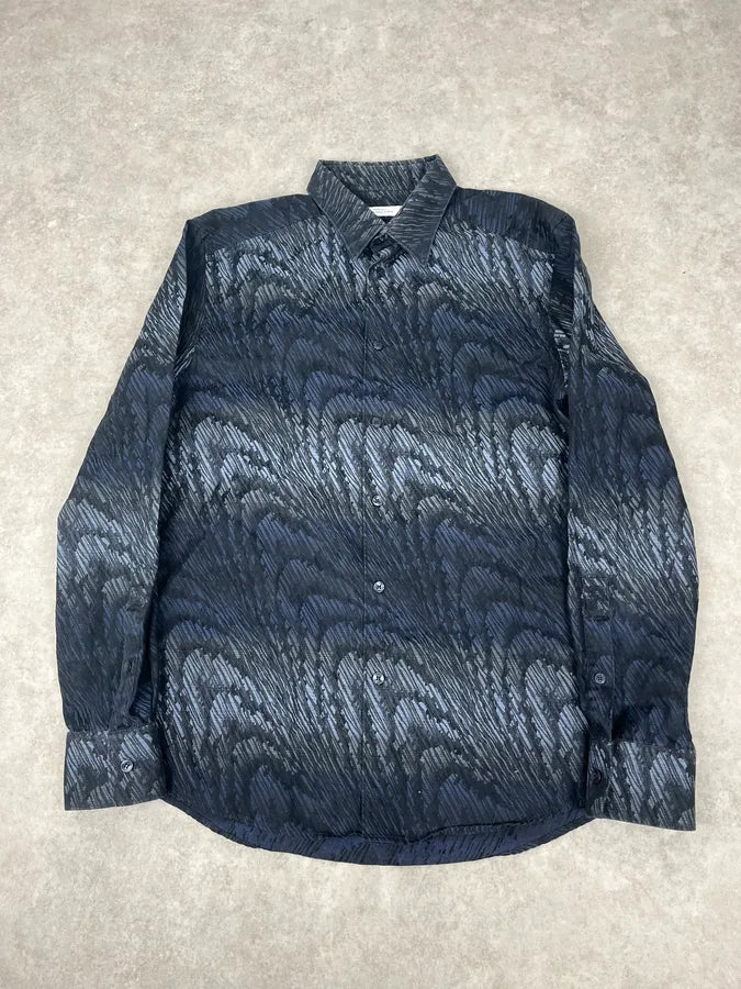 2000s Versace Black & Navy Waves Abstract Shirt HbKzNpT 0