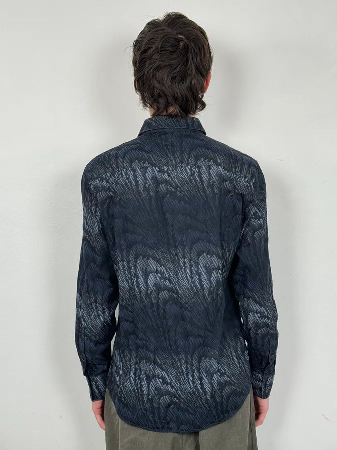 2000s Versace Black & Navy Waves Abstract Shirt HbKzNpT 2