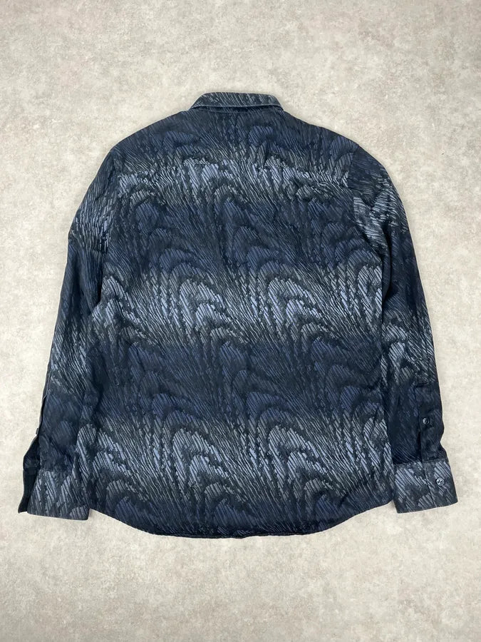 2000s Versace Black & Navy Waves Abstract Shirt HbKzNpT 5