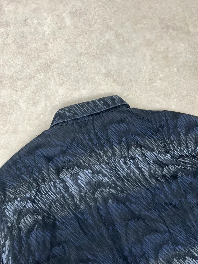 2000s Versace Black & Navy Waves Abstract Shirt HbKzNpT 6