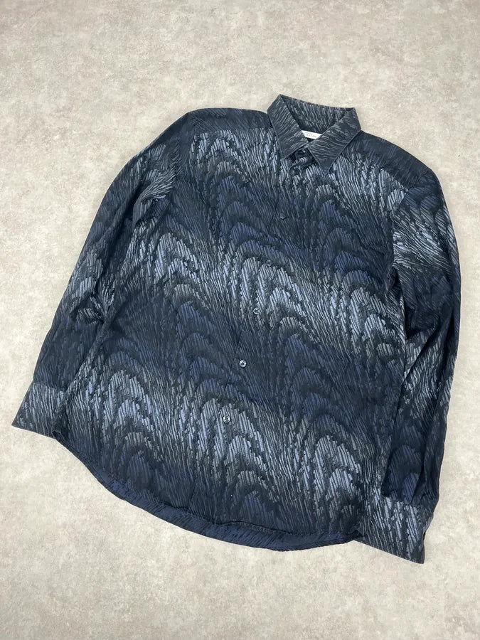 2000s Versace Black & Navy Waves Abstract Shirt HbKzNpT 3