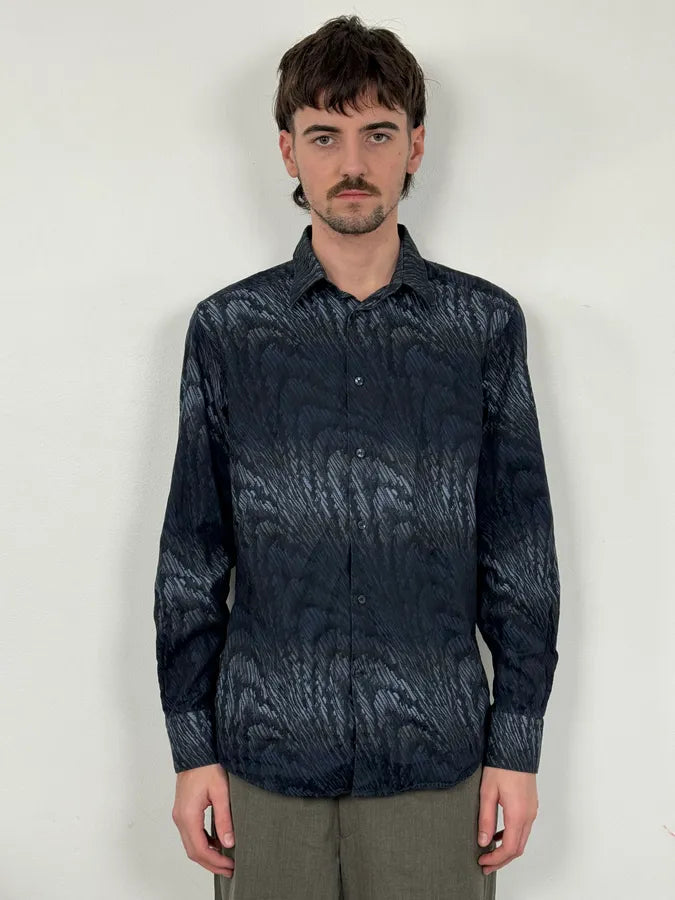 2000s Versace Black & Navy Waves Abstract Shirt HbKzNpT 1