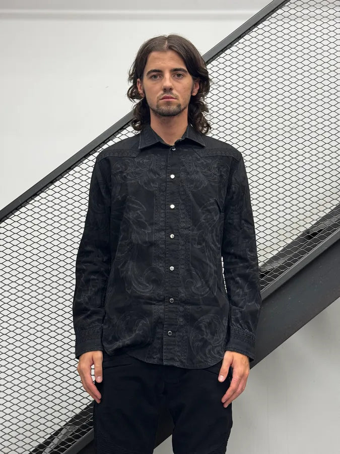 SS2017 Versace Black Baroque Floral Shirt TFhJdpU 2