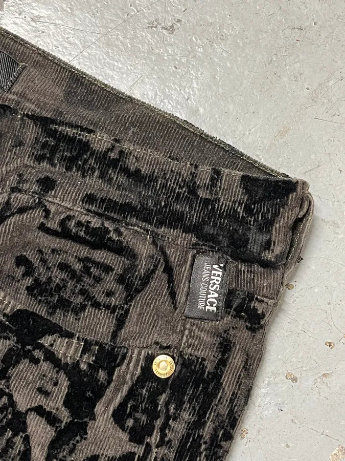 AW2003 Versace Black Bloody Flared Velvet Pants NyOlDHX 9