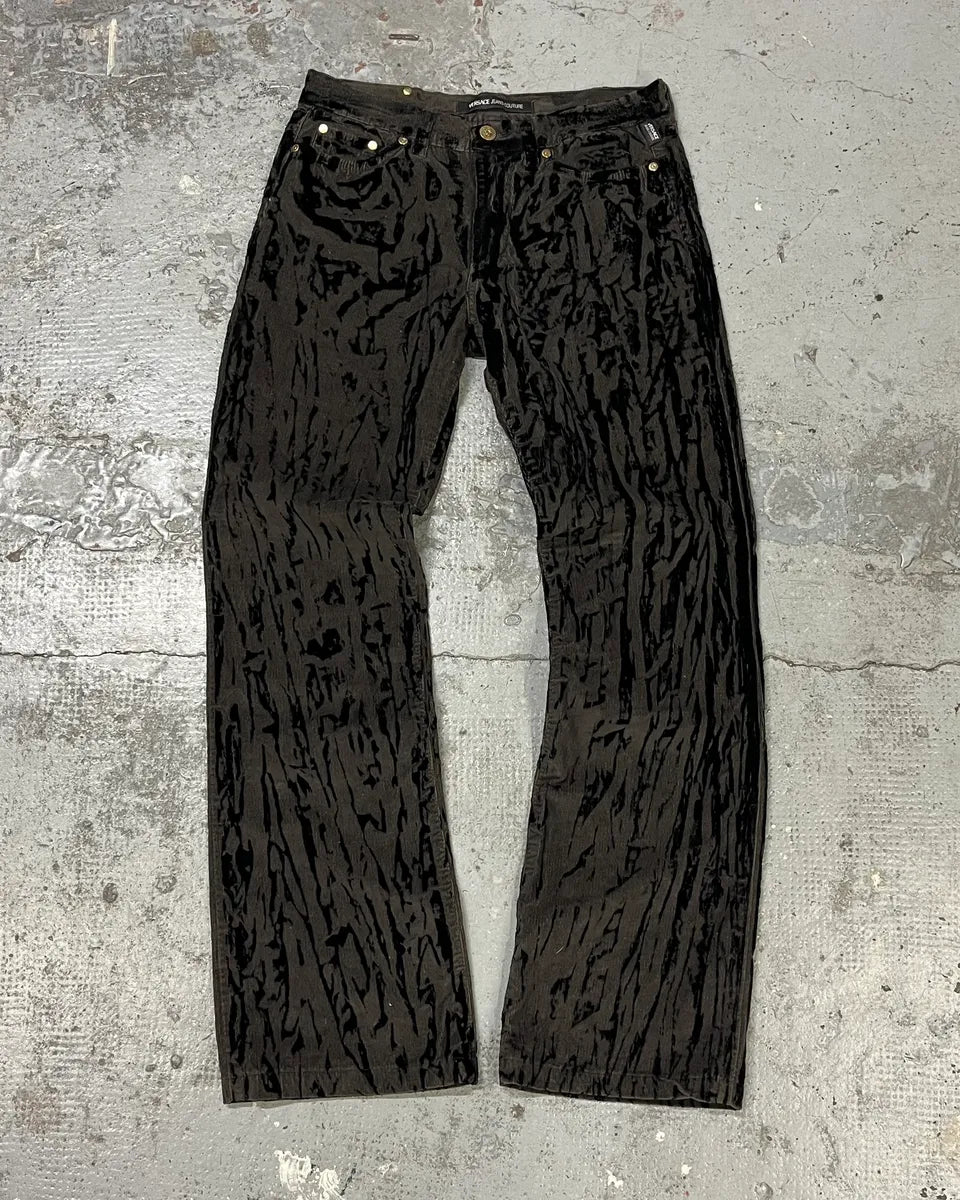 AW2003 Versace Black Bloody Flared Velvet Pants NyOlDHX 0