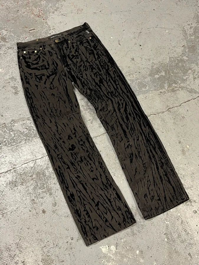 AW2003 Versace Black Bloody Flared Velvet Pants NyOlDHX 4