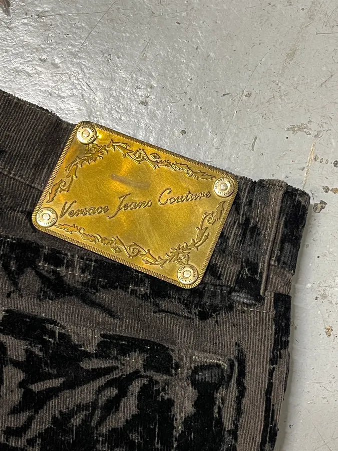 AW2003 Versace Black Bloody Flared Velvet Pants NyOlDHX 11