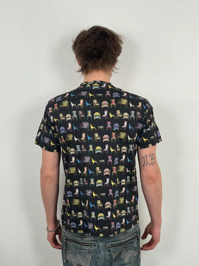 2000s Versace Black Comfortable Chairs T-Shirt IWJHXQX 2