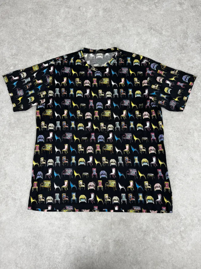 2000s Versace Black Comfortable Chairs T-Shirt IWJHXQX 0