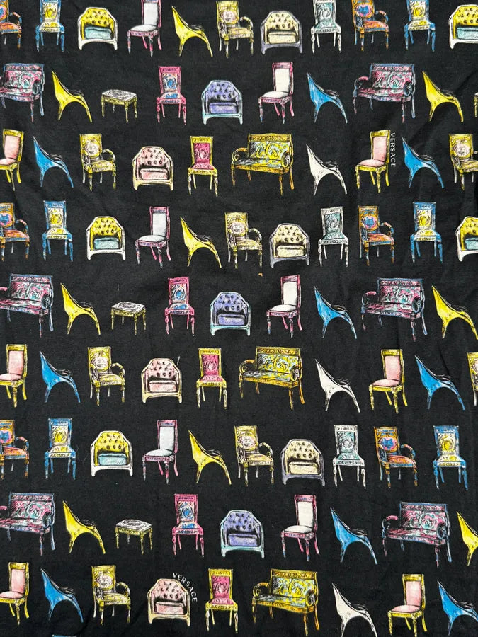 2000s Versace Black Comfortable Chairs T-Shirt IWJHXQX 6