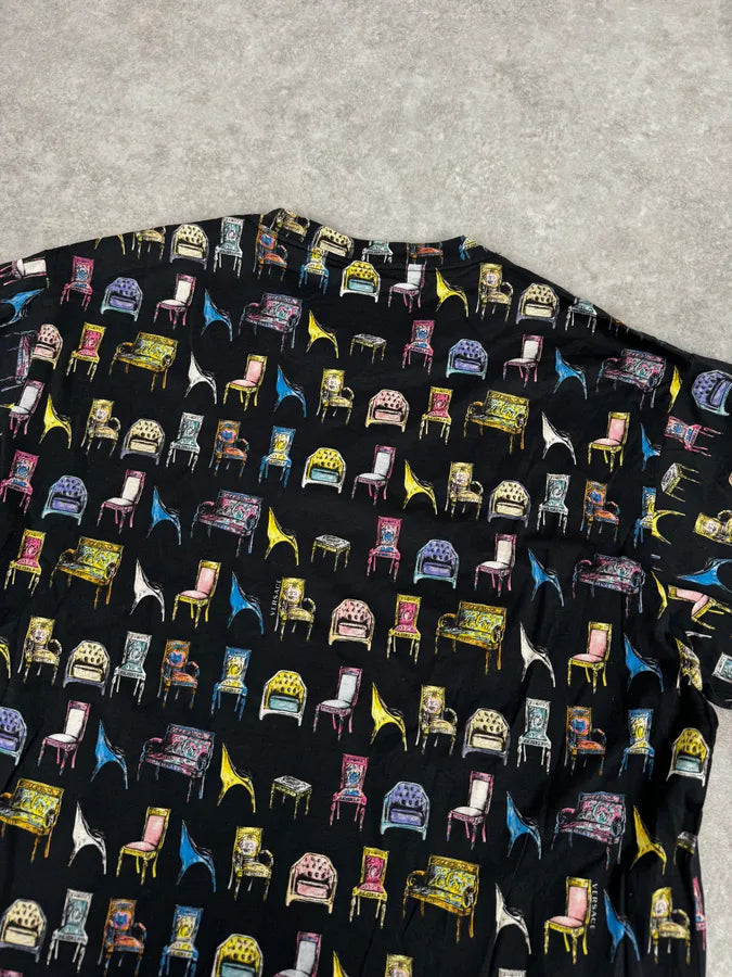 2000s Versace Black Comfortable Chairs T-Shirt IWJHXQX 5