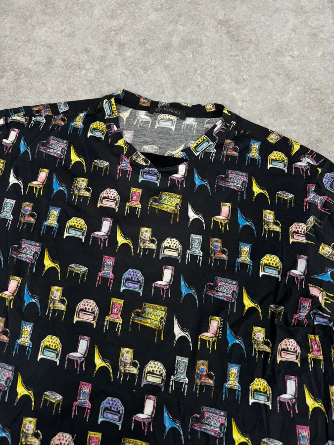 2000s Versace Black Comfortable Chairs T-Shirt IWJHXQX 4