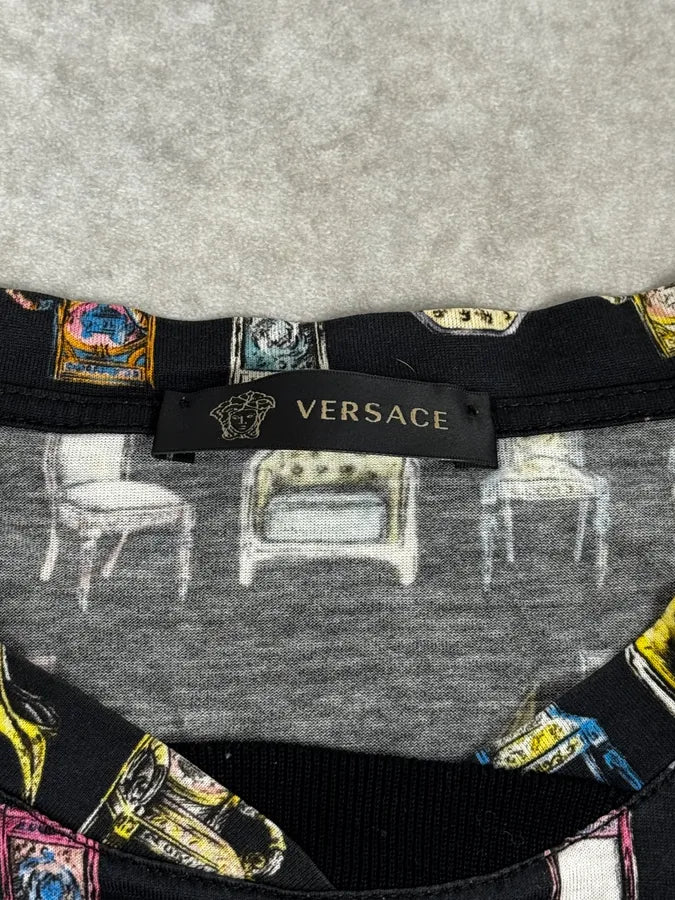 2000s Versace Black Comfortable Chairs T-Shirt IWJHXQX 8