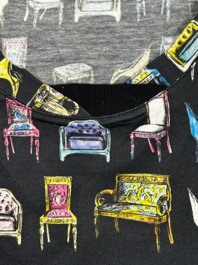 2000s Versace Black Comfortable Chairs T-Shirt IWJHXQX 7
