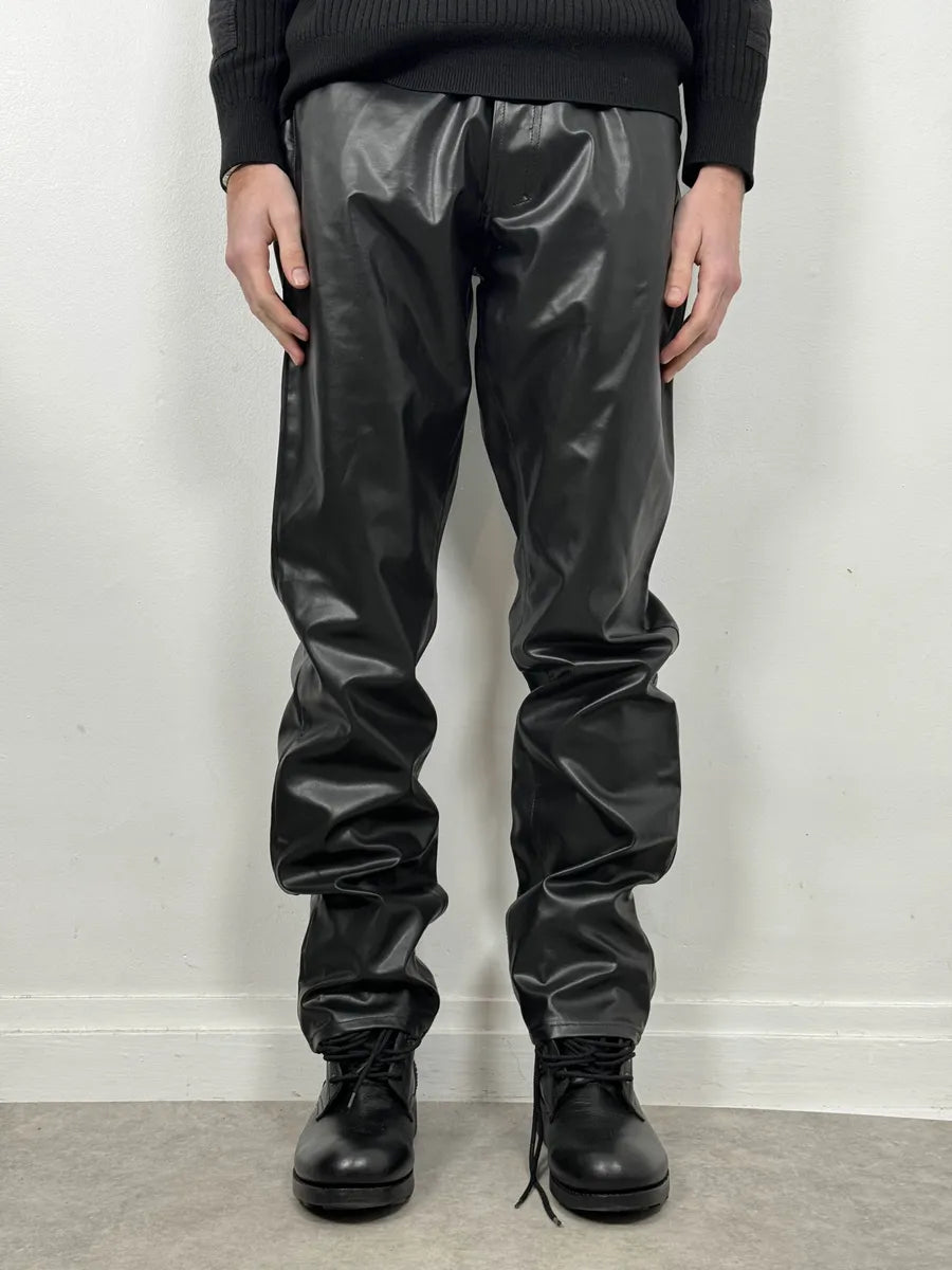 2000s Versace Black Cozy Faux Leather Pants  qJhSNLr 0