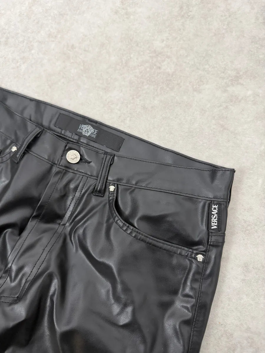 2000s Versace Black Cozy Faux Leather Pants  qJhSNLr 10