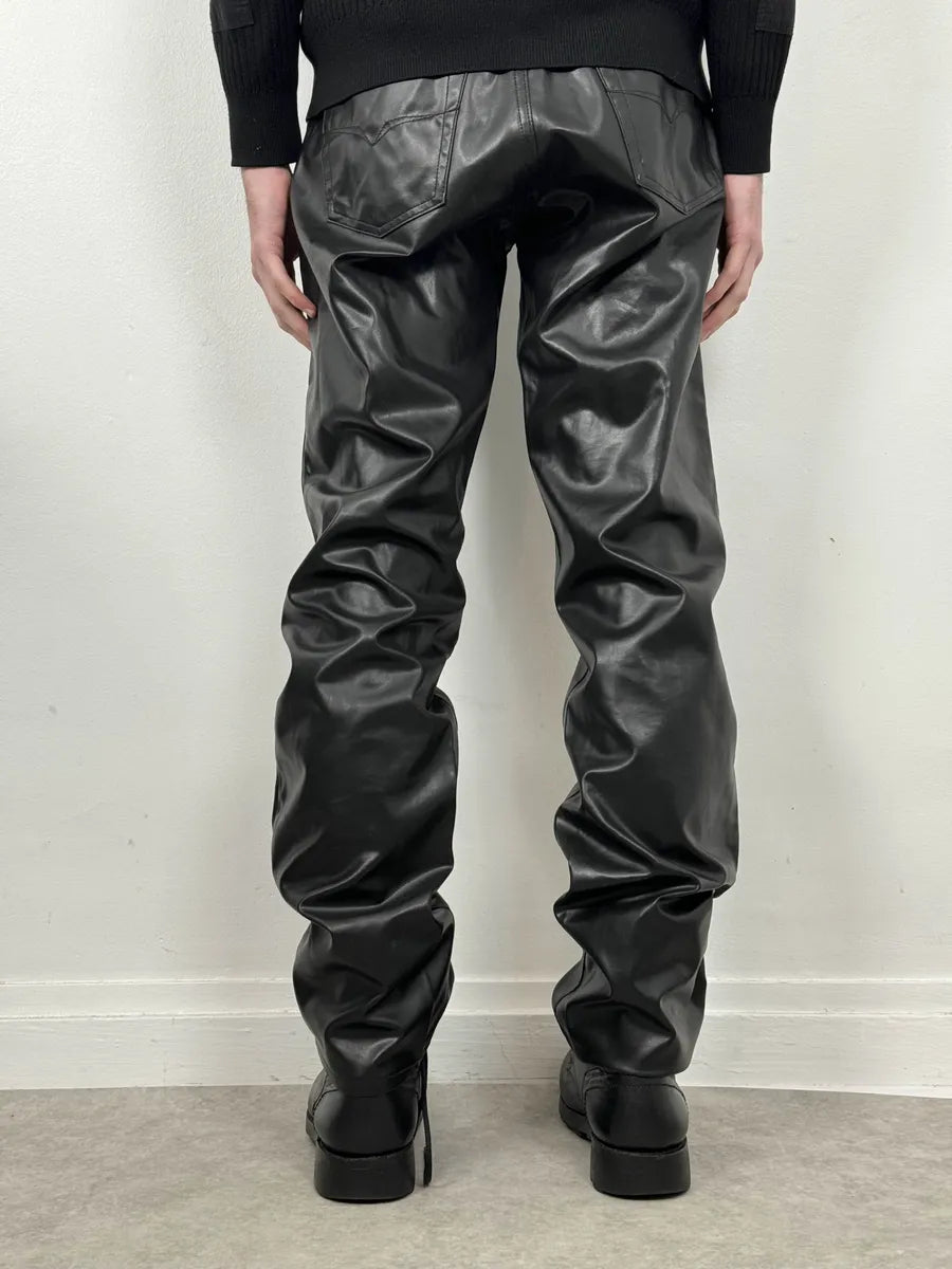2000s Versace Black Cozy Faux Leather Pants  qJhSNLr 2