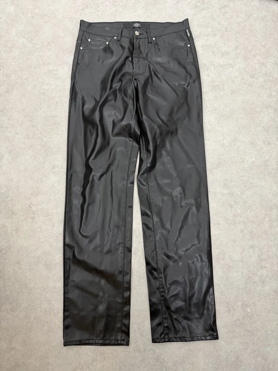 2000s Versace Black Cozy Faux Leather Pants  qJhSNLr 3