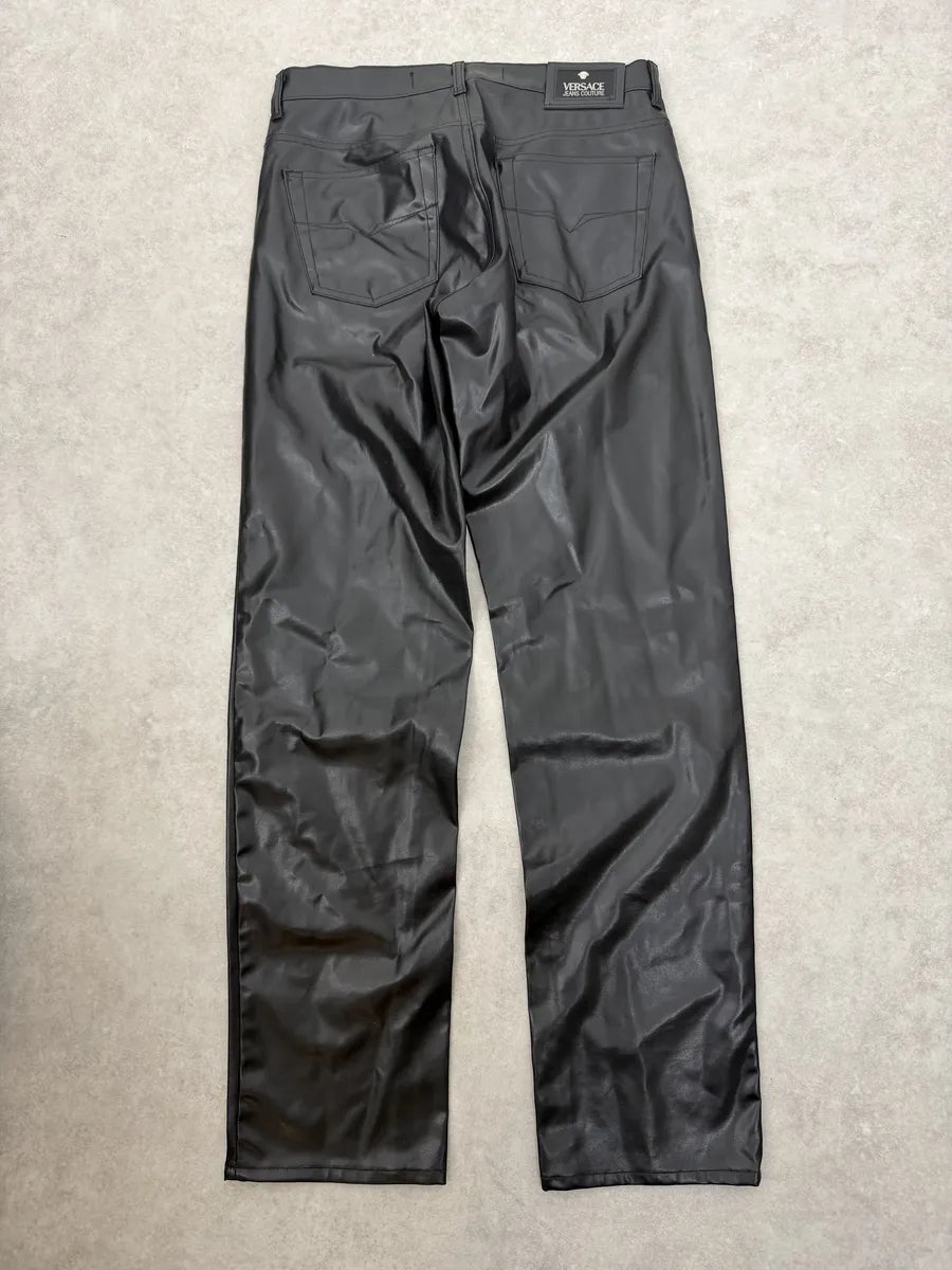 2000s Versace Black Cozy Faux Leather Pants  qJhSNLr 4