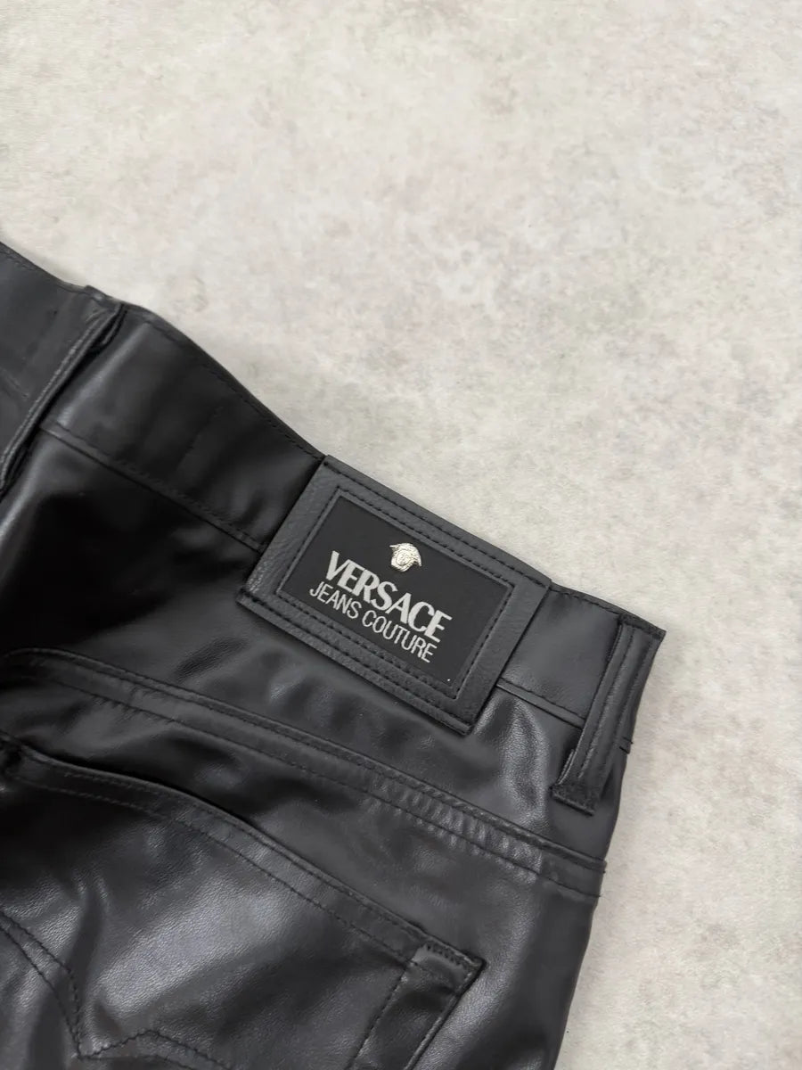 2000s Versace Black Cozy Faux Leather Pants  qJhSNLr 5