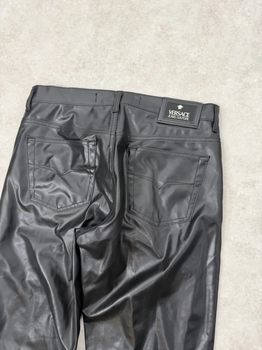 2000s Versace Black Cozy Faux Leather Pants  qJhSNLr 6