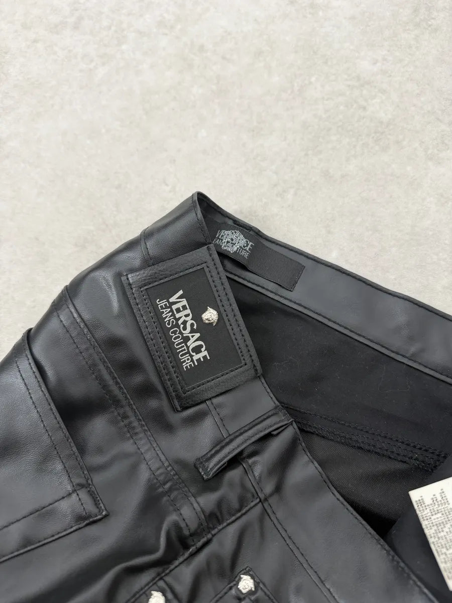 2000s Versace Black Cozy Faux Leather Pants  qJhSNLr 7