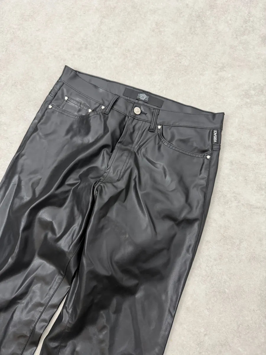 2000s Versace Black Cozy Faux Leather Pants  qJhSNLr 9