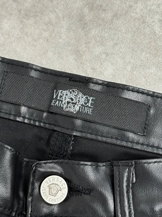 2000s Versace Black Eco Slim Leather Biker Pants UOtHzll 9