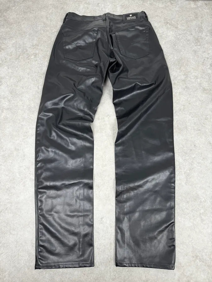 2000s Versace Black Eco Slim Leather Biker Pants UOtHzll 4