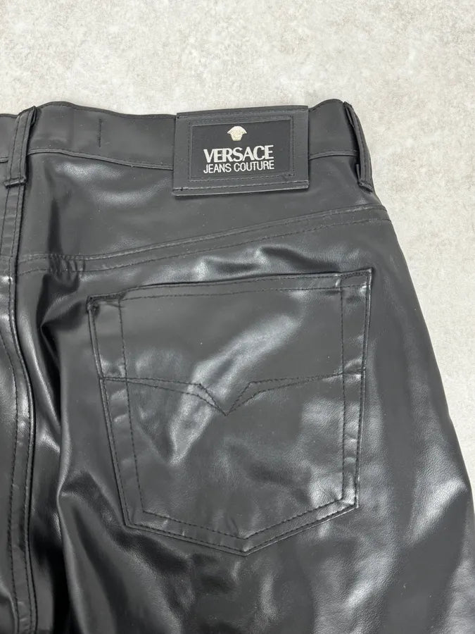 2000s Versace Black Eco Slim Leather Biker Pants UOtHzll 7